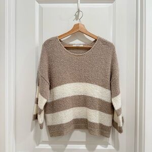 Favlux Women’s Striped Crew Neck Knit Sweater - Brown and Cream